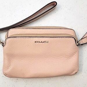 Coach Pink Leather Double Zip Wristlet Wallet
